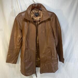 Jones New York womans size small brown leather full zip jacket